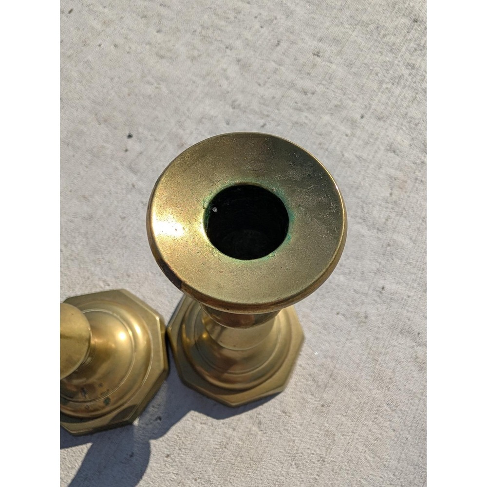 VTG‎ Solid Brass Candlesticks Pair 7.5" Octagon Base Grandmacore Moody Heritage - Picture 6 of 8
